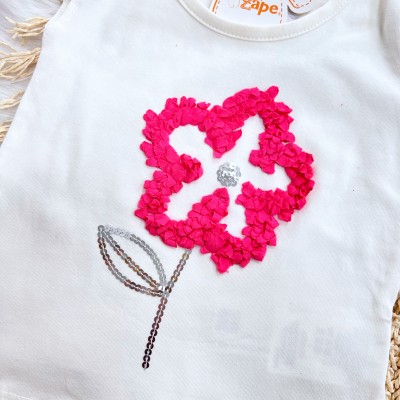 Conj. Blusa Florzinha e Short Saia - Off White e Pink